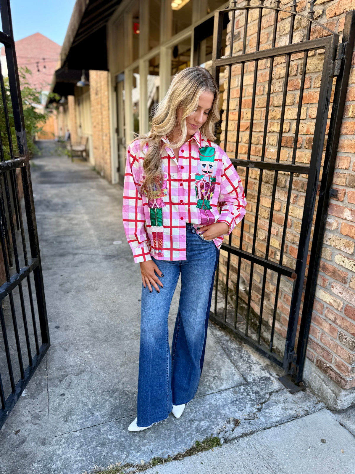 Queen Plaid Nutcracker Button Up Top