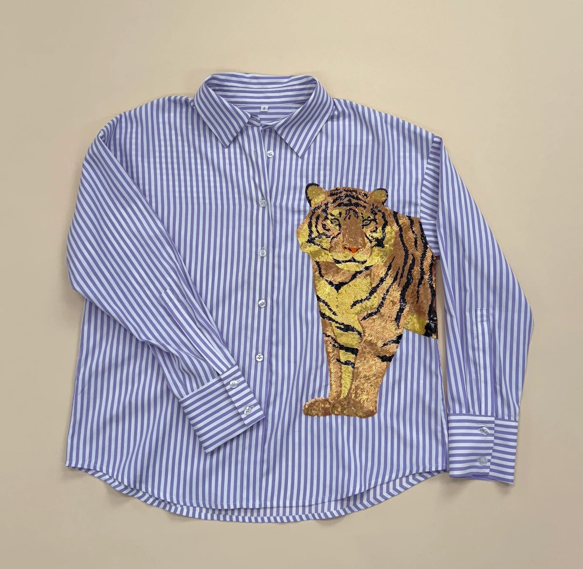 Tiger Striped Button Down- Purple