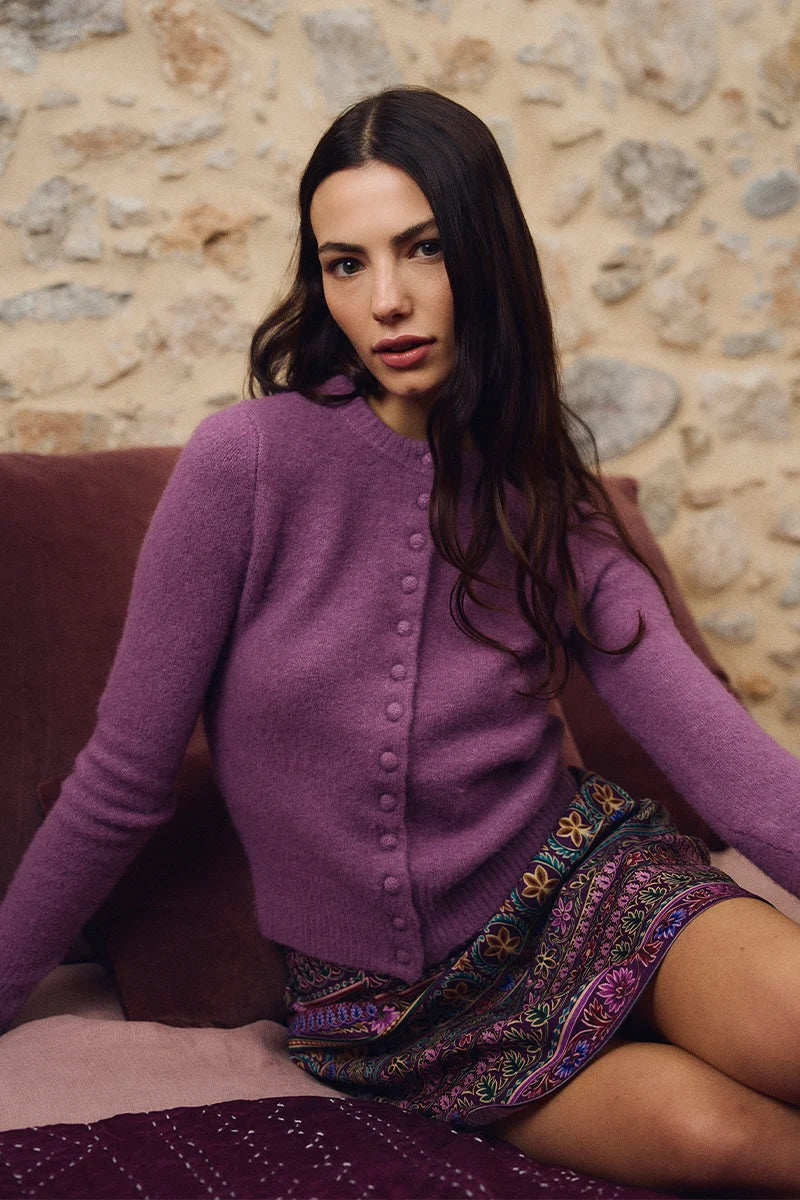 Roxanne Button Cardigan- Purple/Mauve