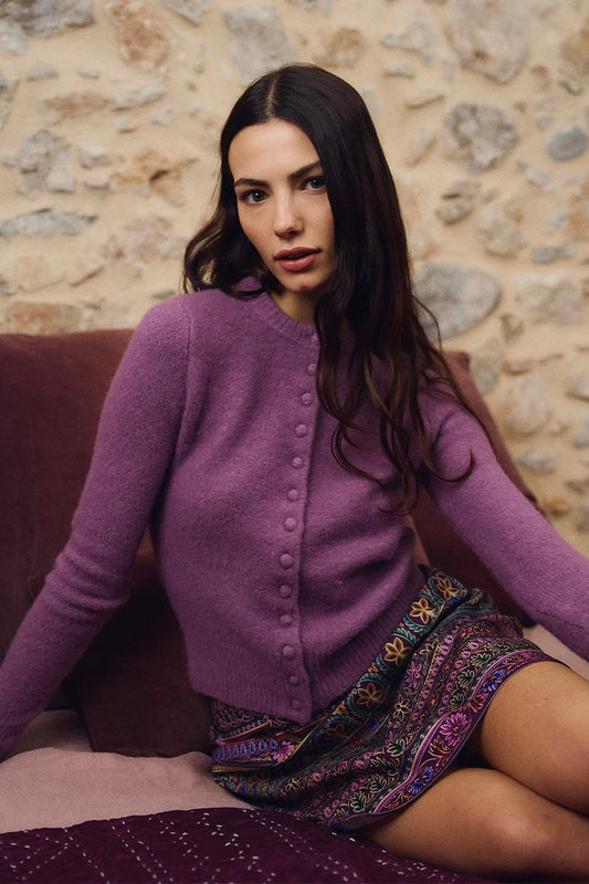 Roxanne Button Cardigan- Purple/Mauve