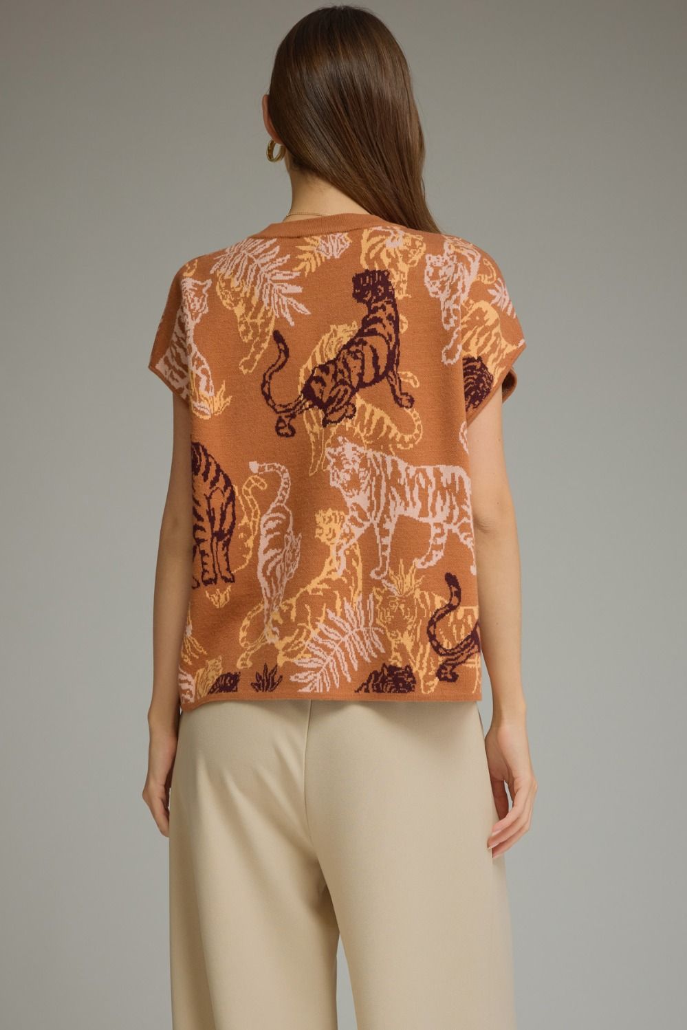 Crawling Tiger Sweater Vest- Brown