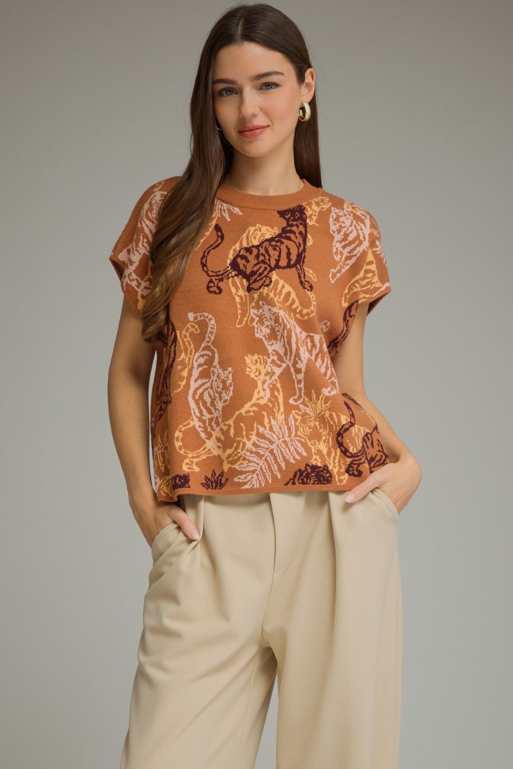 Crawling Tiger Sweater Vest- Brown