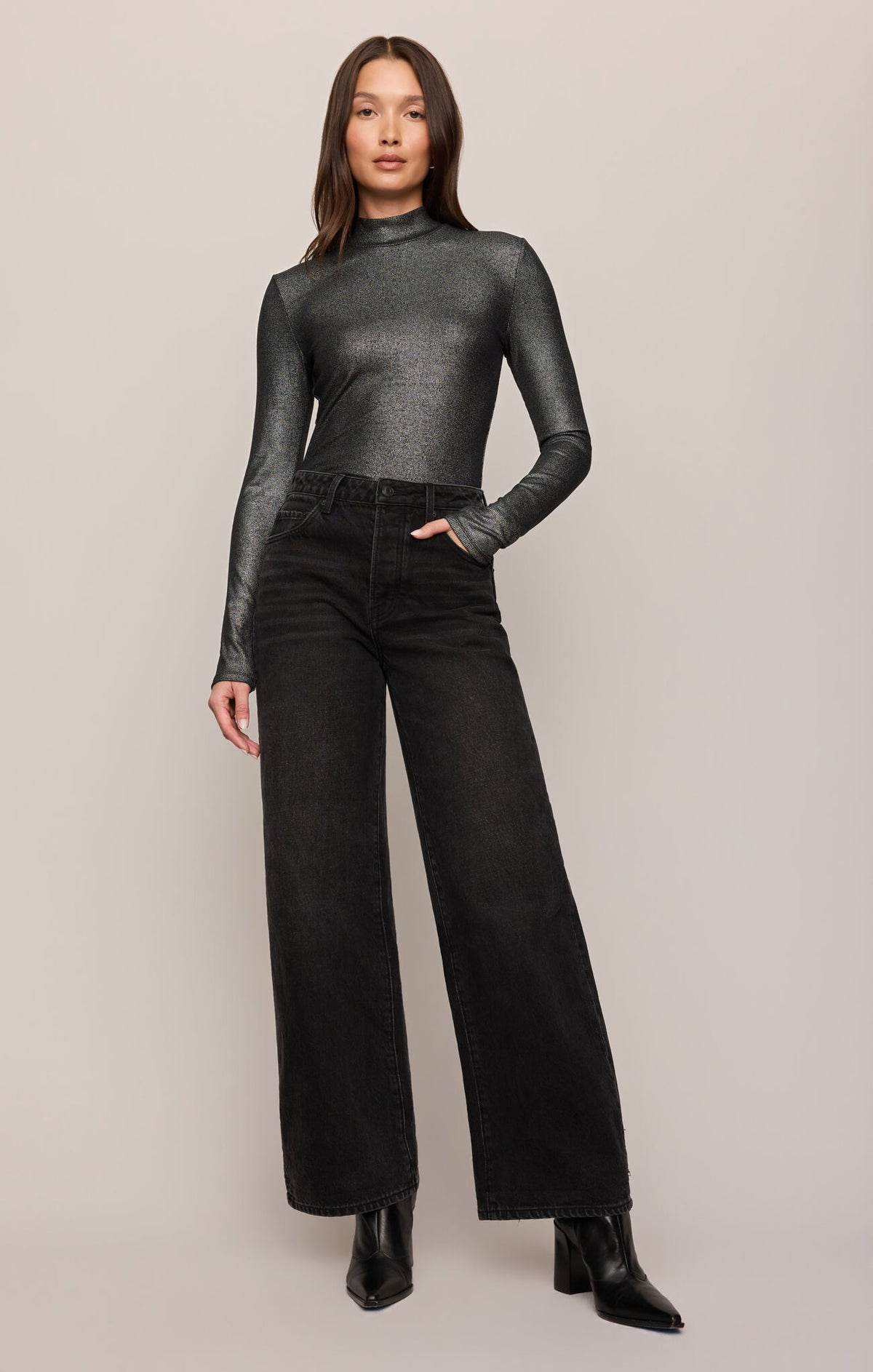 Z Supply Afterglow Sparkle LS Top- Black
