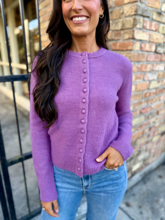 Roxanne Button Cardigan- Purple/Mauve