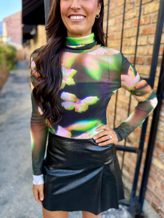 Fiona Floral Mesh Mock Neck Top
