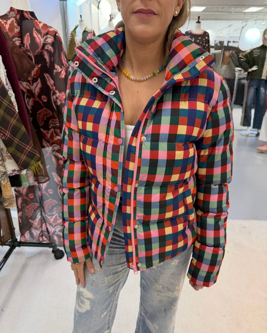 Kaleidoscope Gingham Puffer Jacket- Pink