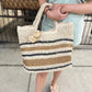 St. Kitts Striped Straw Braided Tote Bag