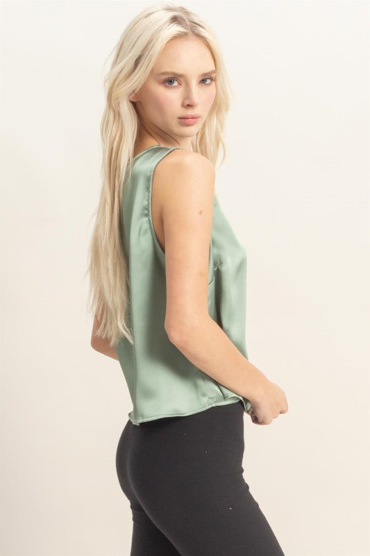 Mike Satin Tank- Sage