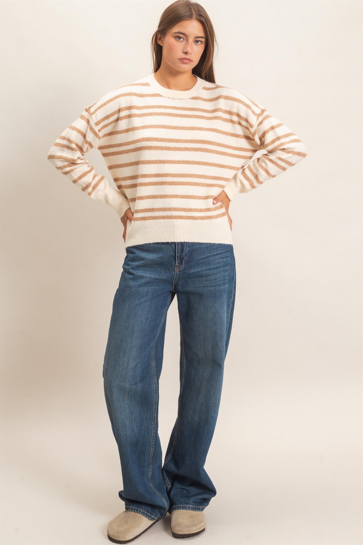 Devin Striped Sweater- Taupe