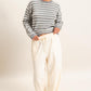 Ezra Striped Crew Neck Sweater- Heather Gray