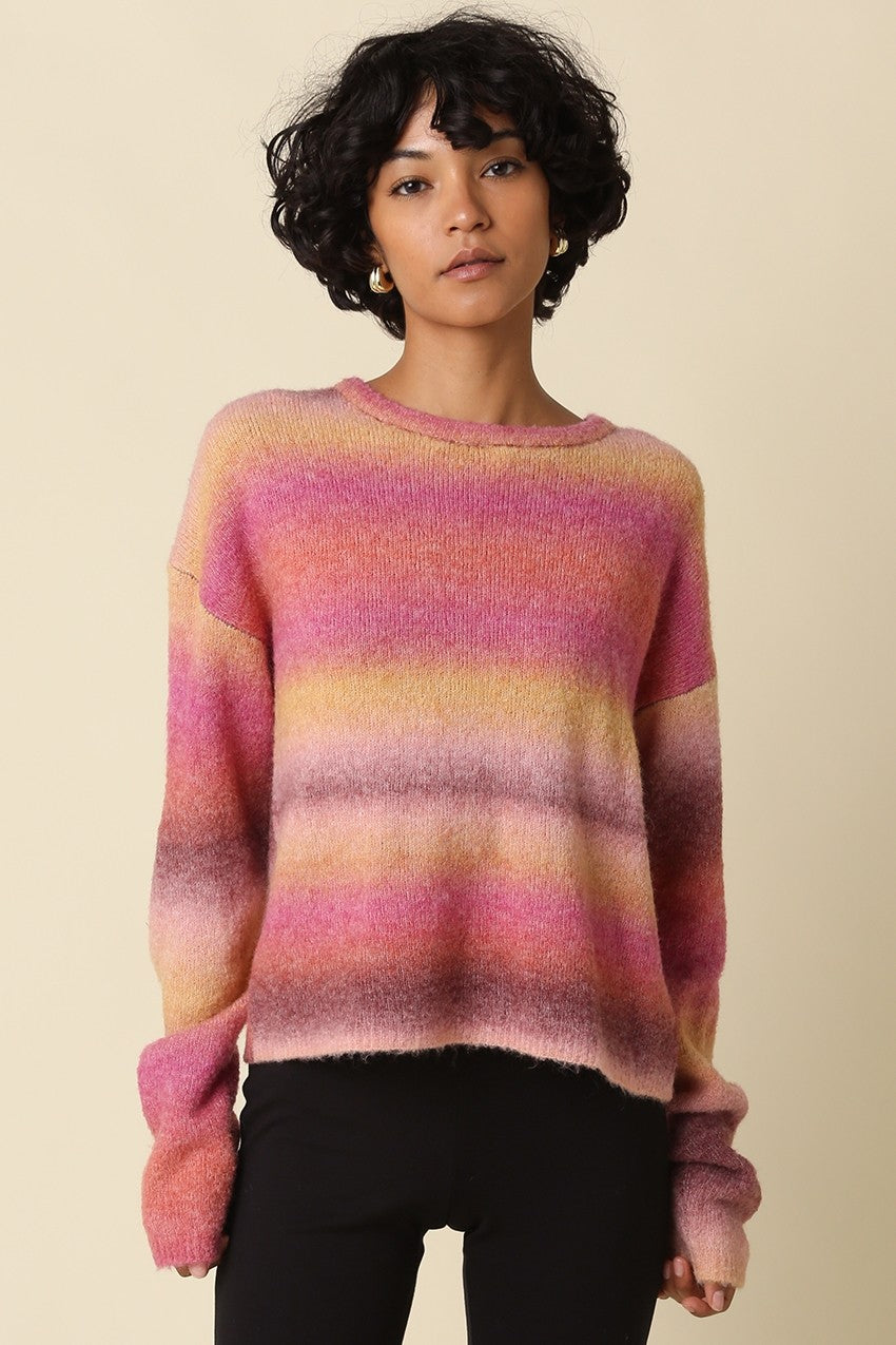 Jayne Striped Brushed Sweater- Burgundy