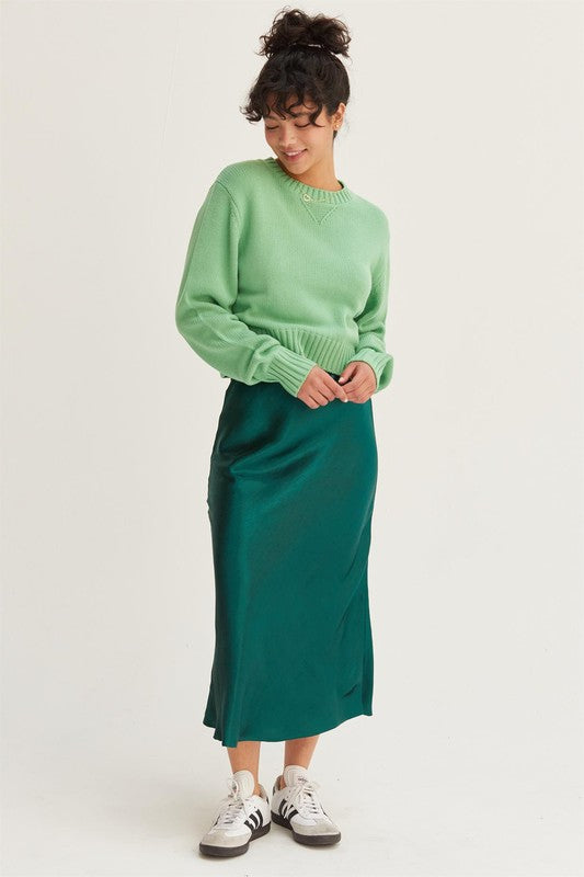 Cara Satin Maxi Skirt- Dark Green