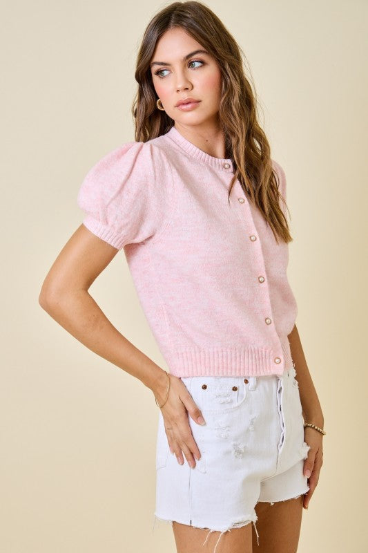 Peter Cardigan Top- Lt Pink