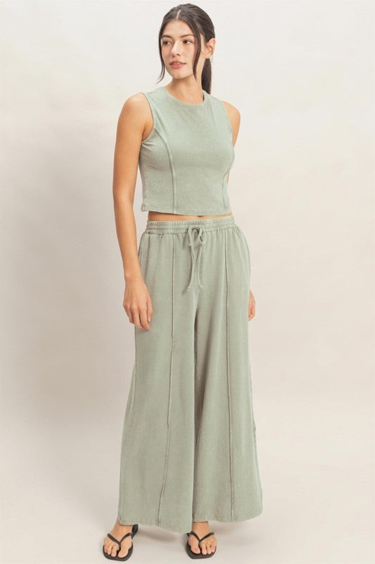 FP Mineral Washed 2 PC Pants Set- Sage Green