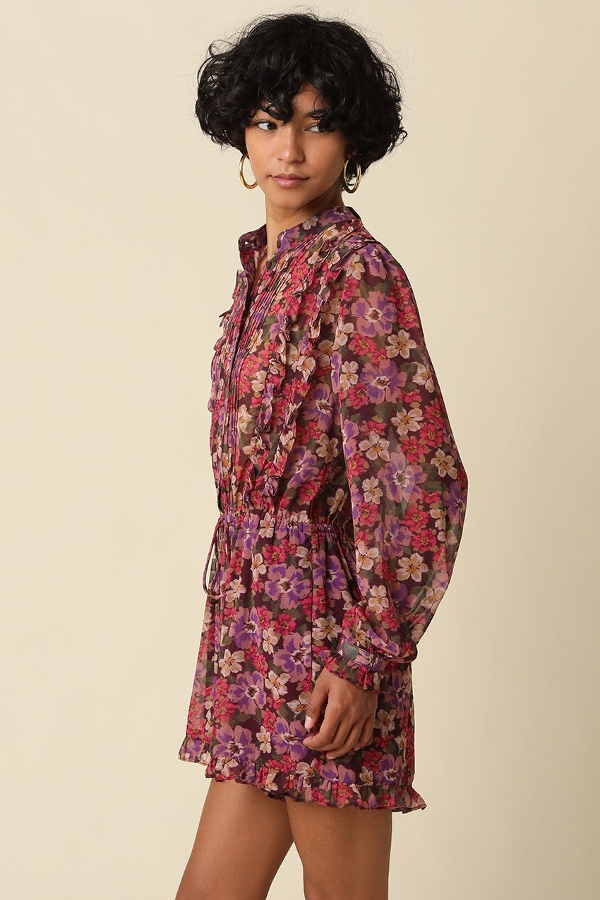 Dalia Floral Long Sleeve Romper- Multi