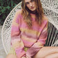 Jayne Striped Brushed Sweater- Burgundy