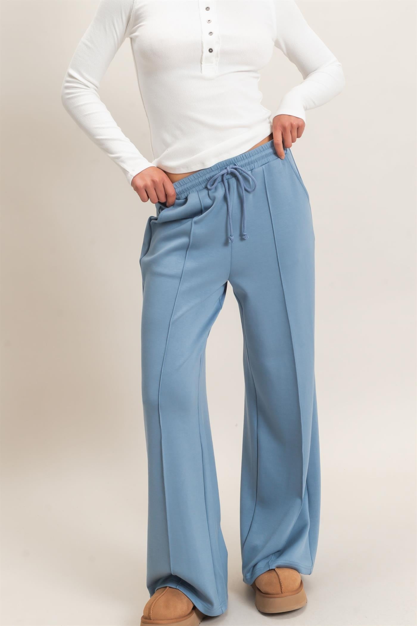 Dalton Wide Leg Pants- Dusty Blue