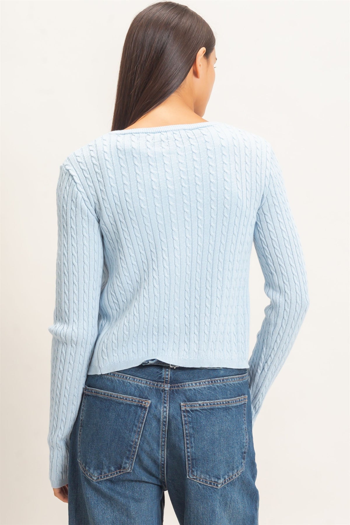 Cedar Cable Knit Cardigan- Ice Blue