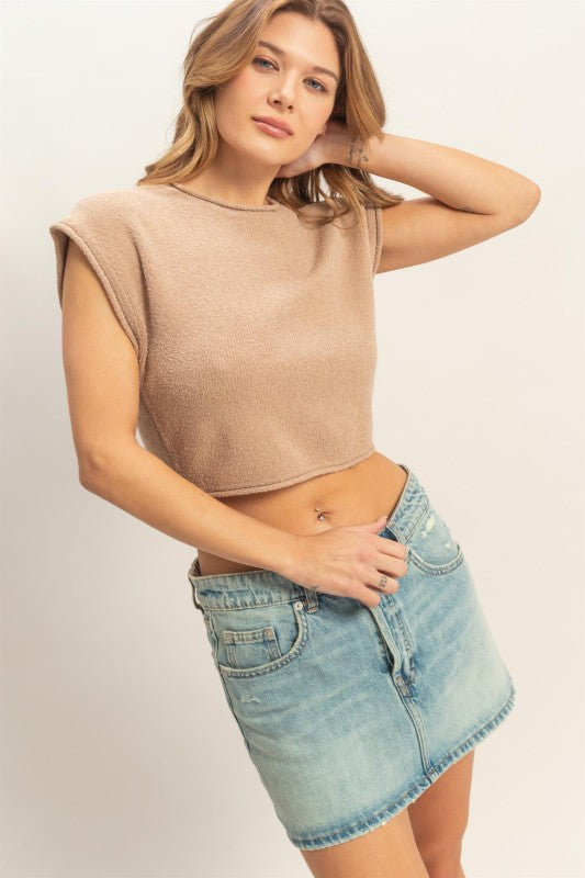 Cuddy Cap Sleeve Top- Lt. Brown