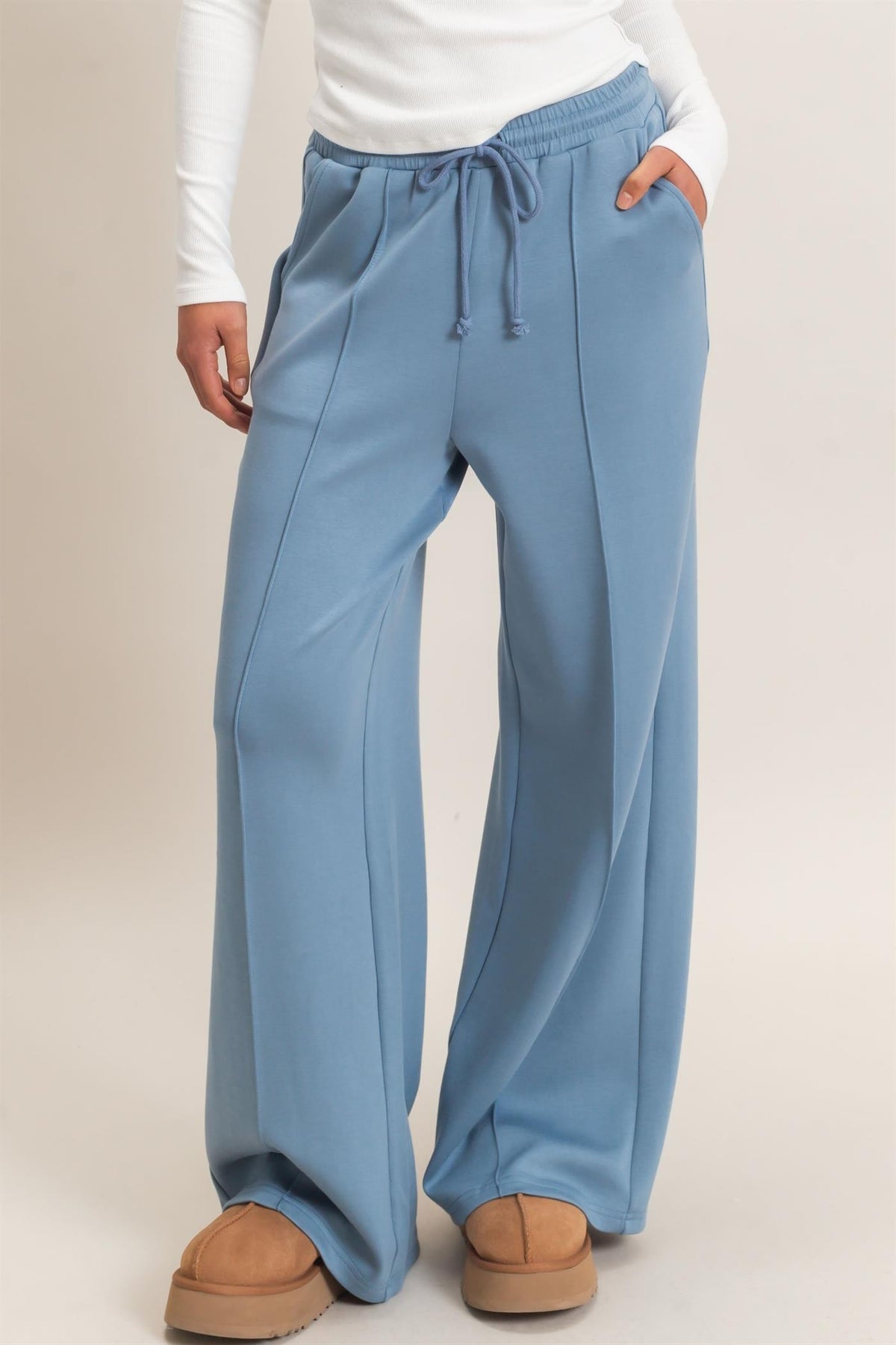 Dalton Wide Leg Pants- Dusty Blue