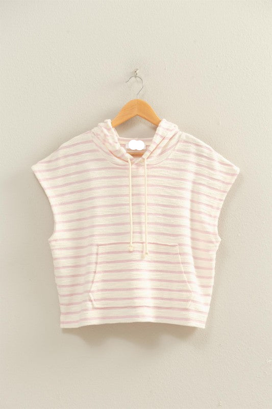 Davis Striped Hooded Top- Pink