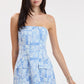 Patched Pattern Tube Mini Dress- Blue