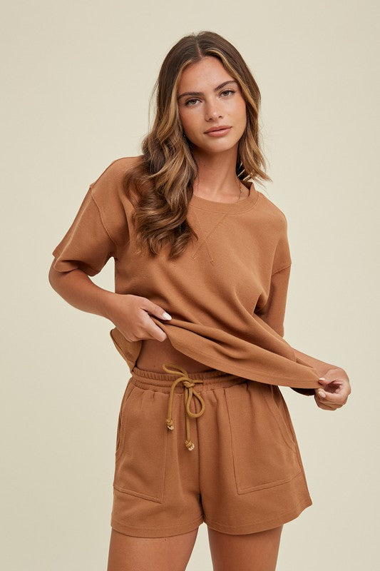Leo Two Piece Top & Shorts Set- Camel