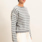 Ezra Striped Crew Neck Sweater- Heather Gray