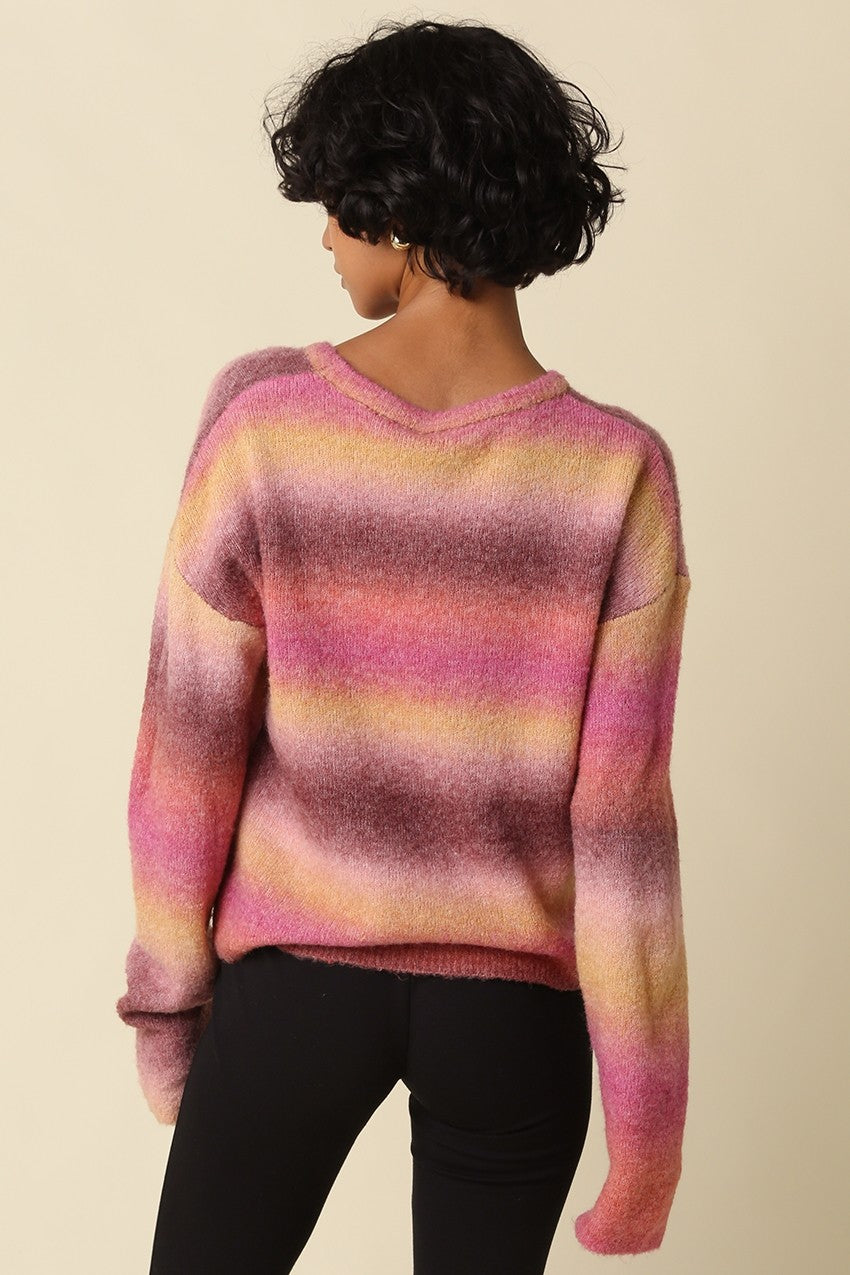 Jayne Striped Brushed Sweater- Burgundy