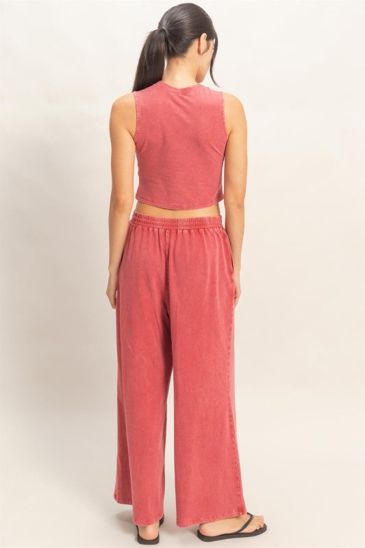 FP Mineral Washed 2 PC Pants Set- Dark Red