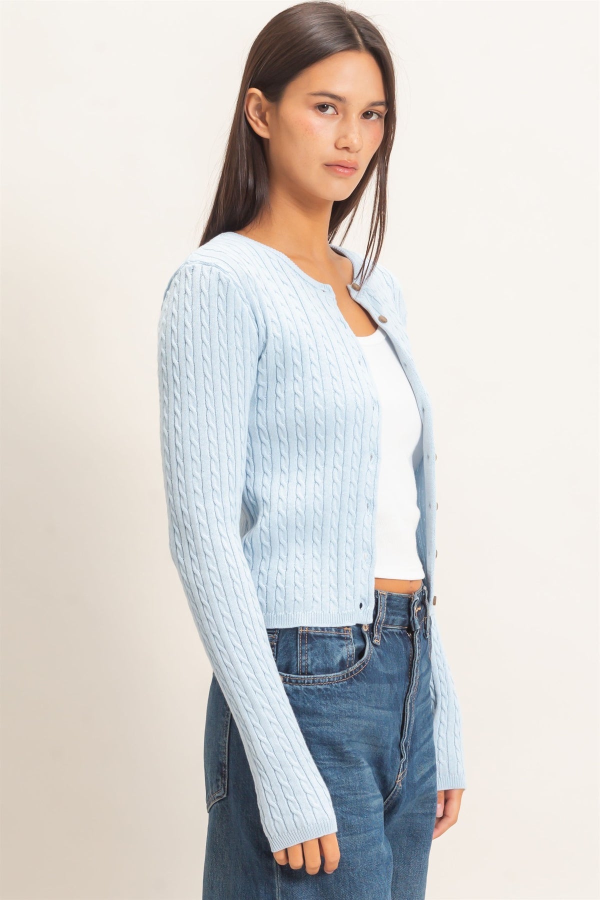 Cedar Cable Knit Cardigan- Ice Blue