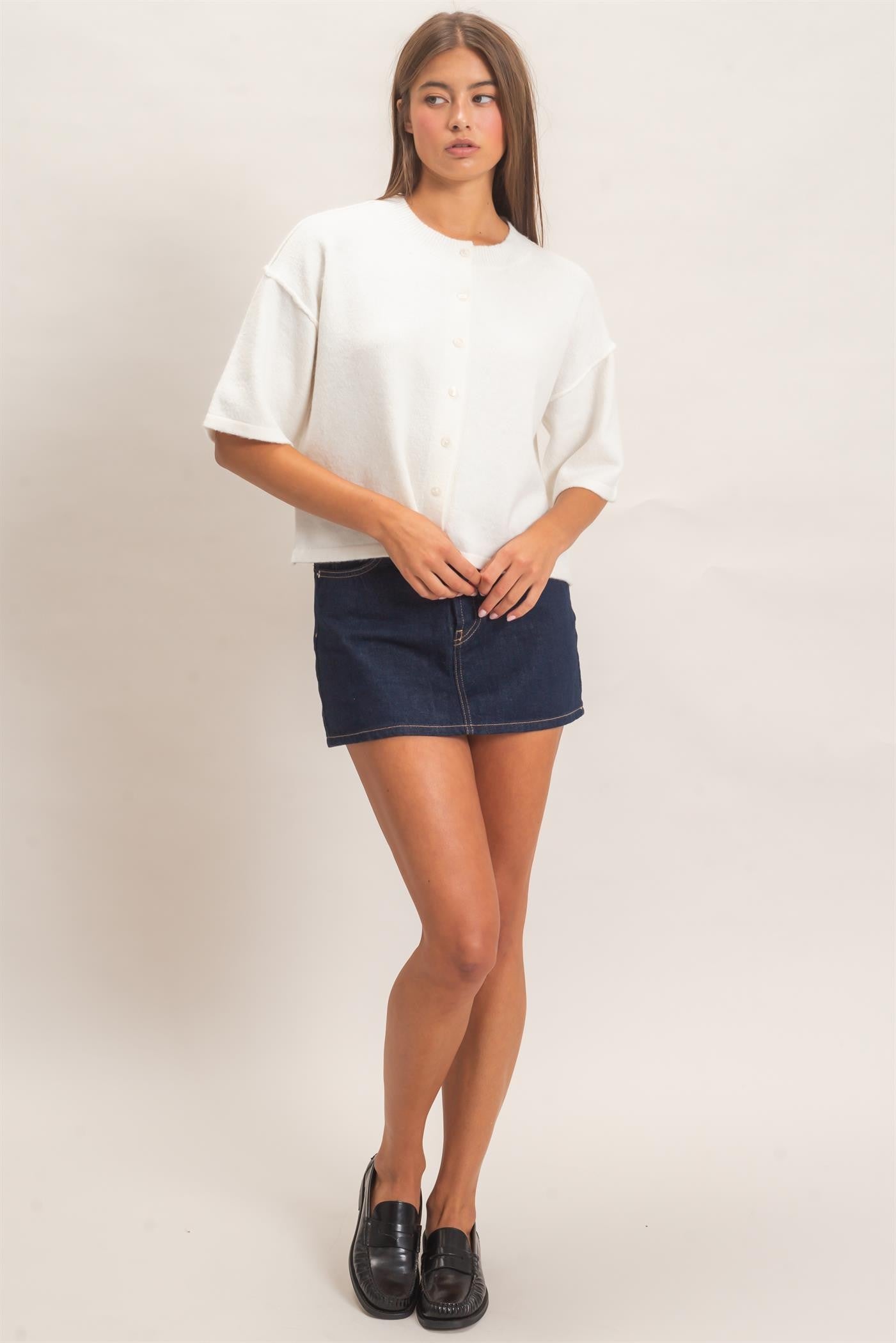 Elise Drop Shoulder Cardigan- Whip Cream