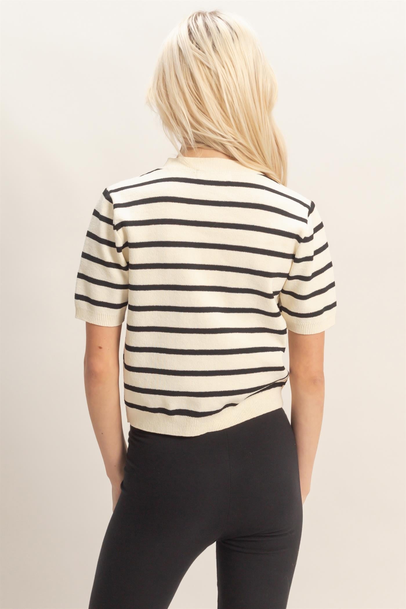 Naomi Striped Cardigan Top- Black