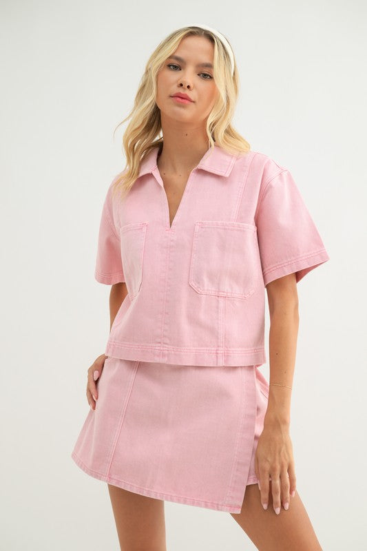 Loop Denim Top- Bubblegum