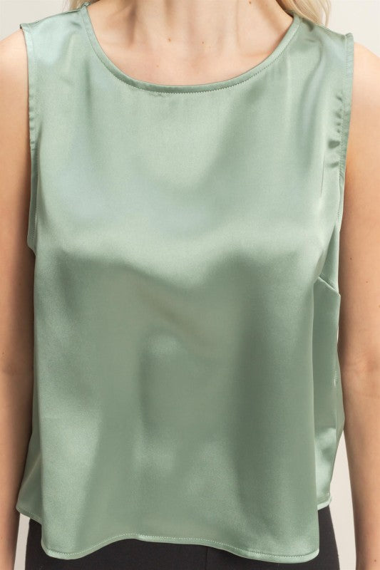 Mike Satin Tank- Sage