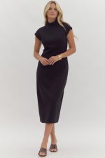 Catherine Cap Sleeve Midi Dress- Black