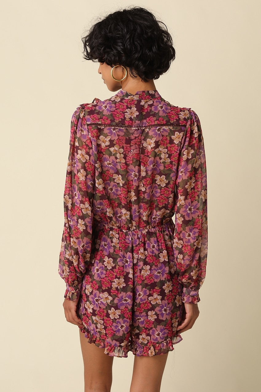 Dalia Floral Long Sleeve Romper- Multi