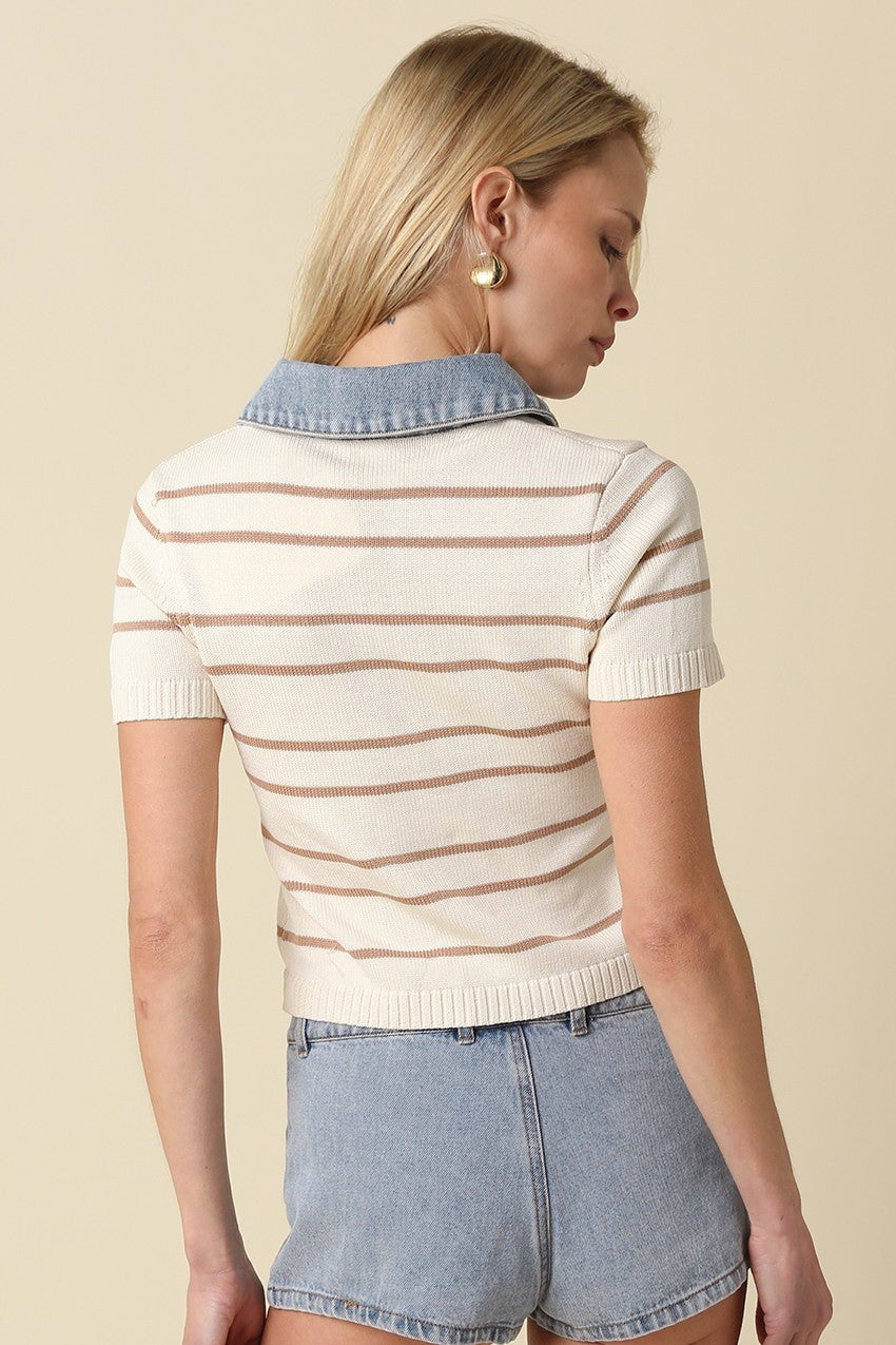 Shyla Striped Collar Top