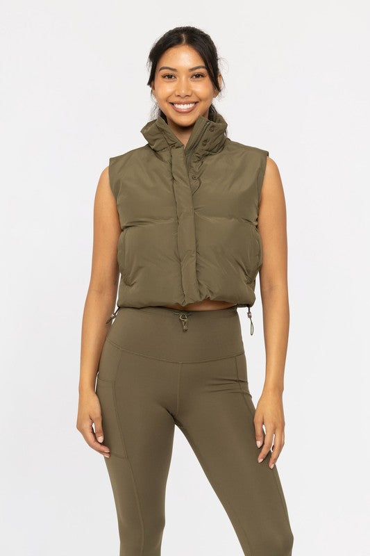 Cropped High Neck Puffer Vest