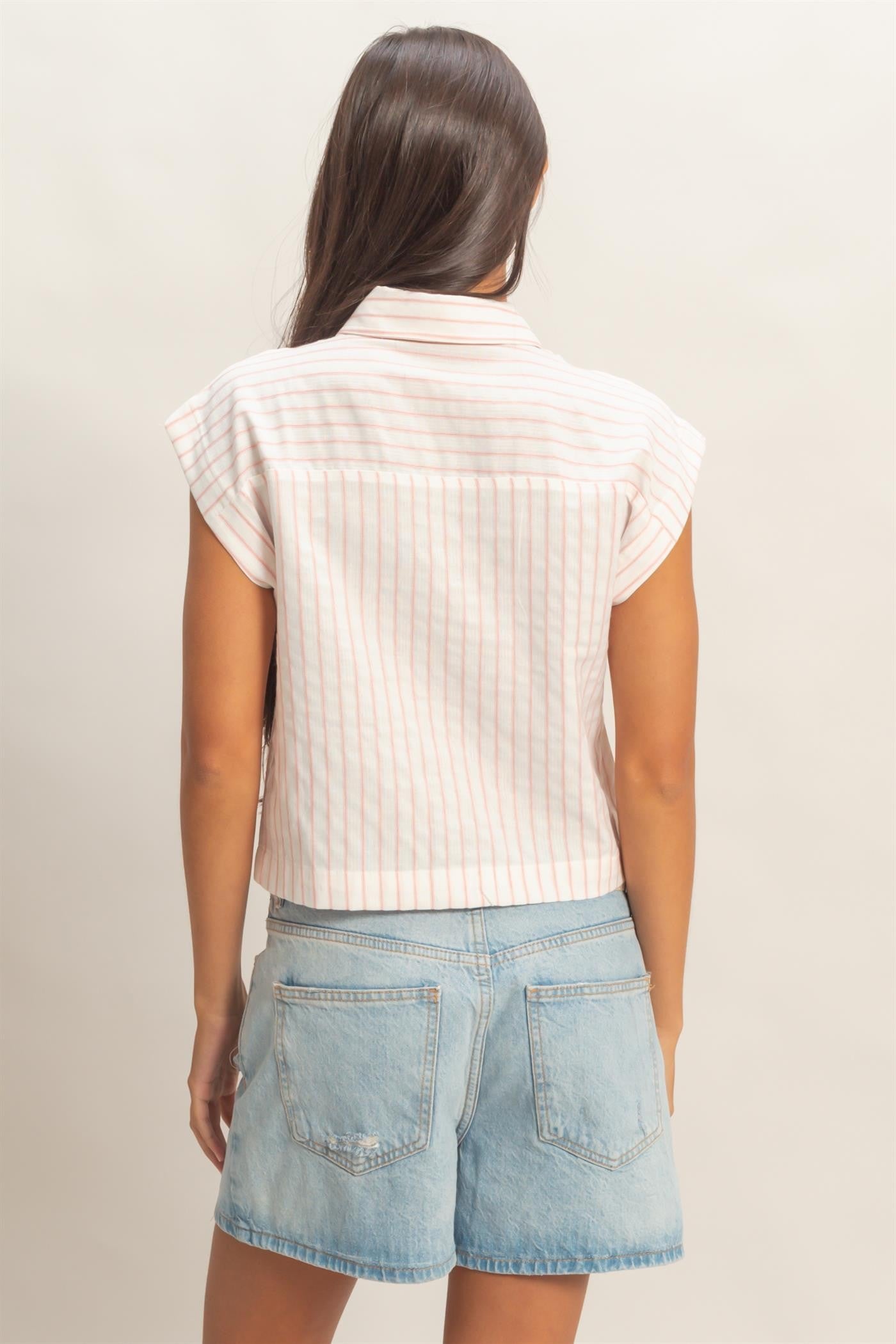 Barry Striped Button Up Top- Pink