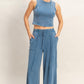 FP Mineral Washed 2 PC Pants Set- Navy