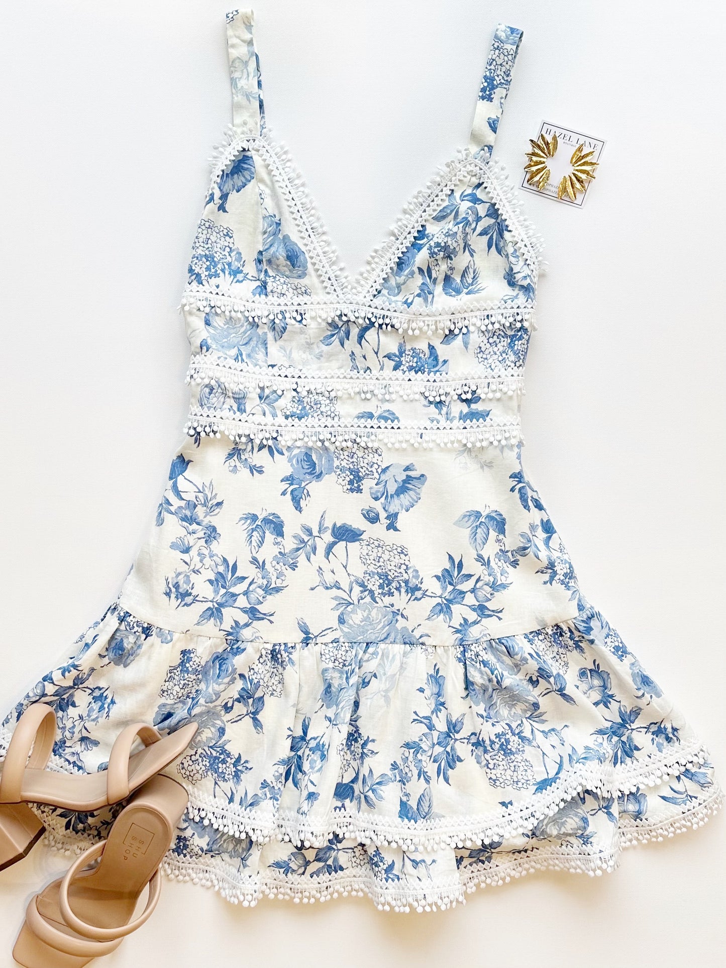 Charlotte Floral Mini Dress- Blue/White