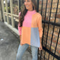 Colorblock Knit Mock Neck Sweater- Pink Multi