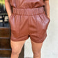 Record Faux Leather Shorts- Cognac