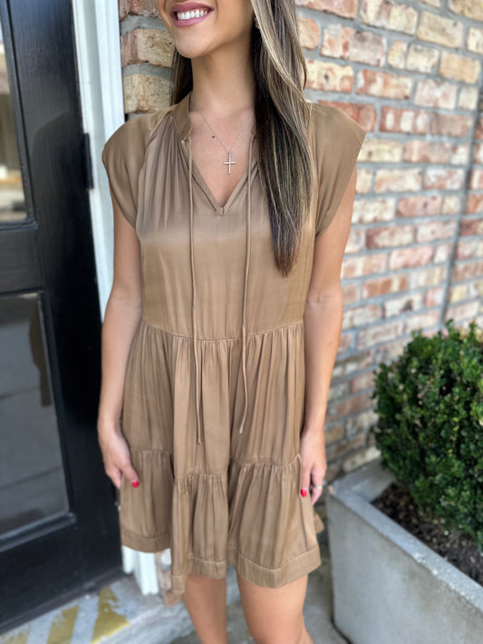 Amy Layered Mini Dress- Bronze