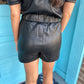 Record Faux Leather Shorts- Black