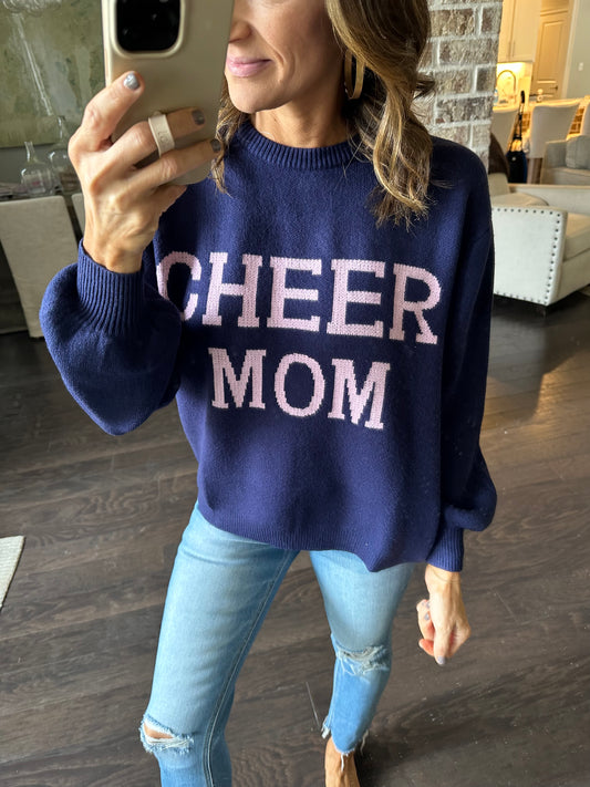Cheer Mom Sweater- Navy/Pink