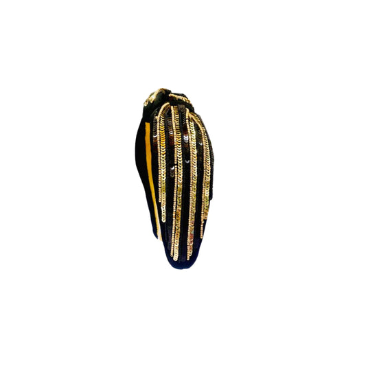 Striped Headband- Black & Gold
