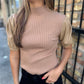 Dany Leather Sleeve Top- Camel