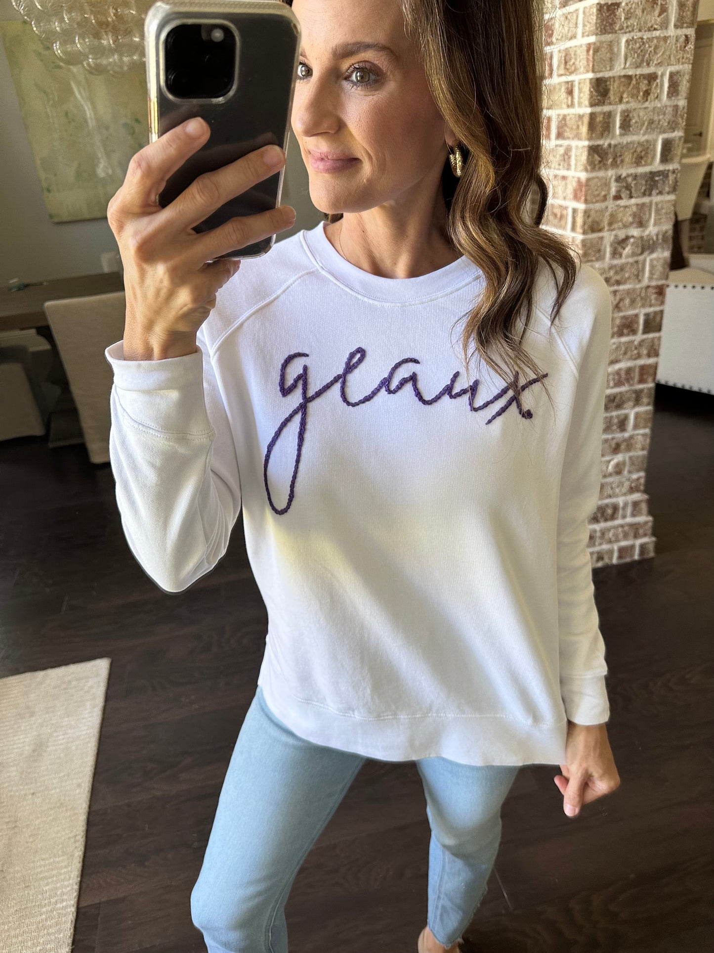Geaux Embroidered Sweatshirt- White